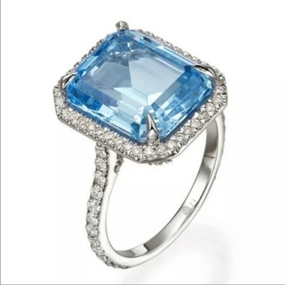 NEW 925 STERLING SILVER HALO SAPPHIRE RING - Picture 5 of 6